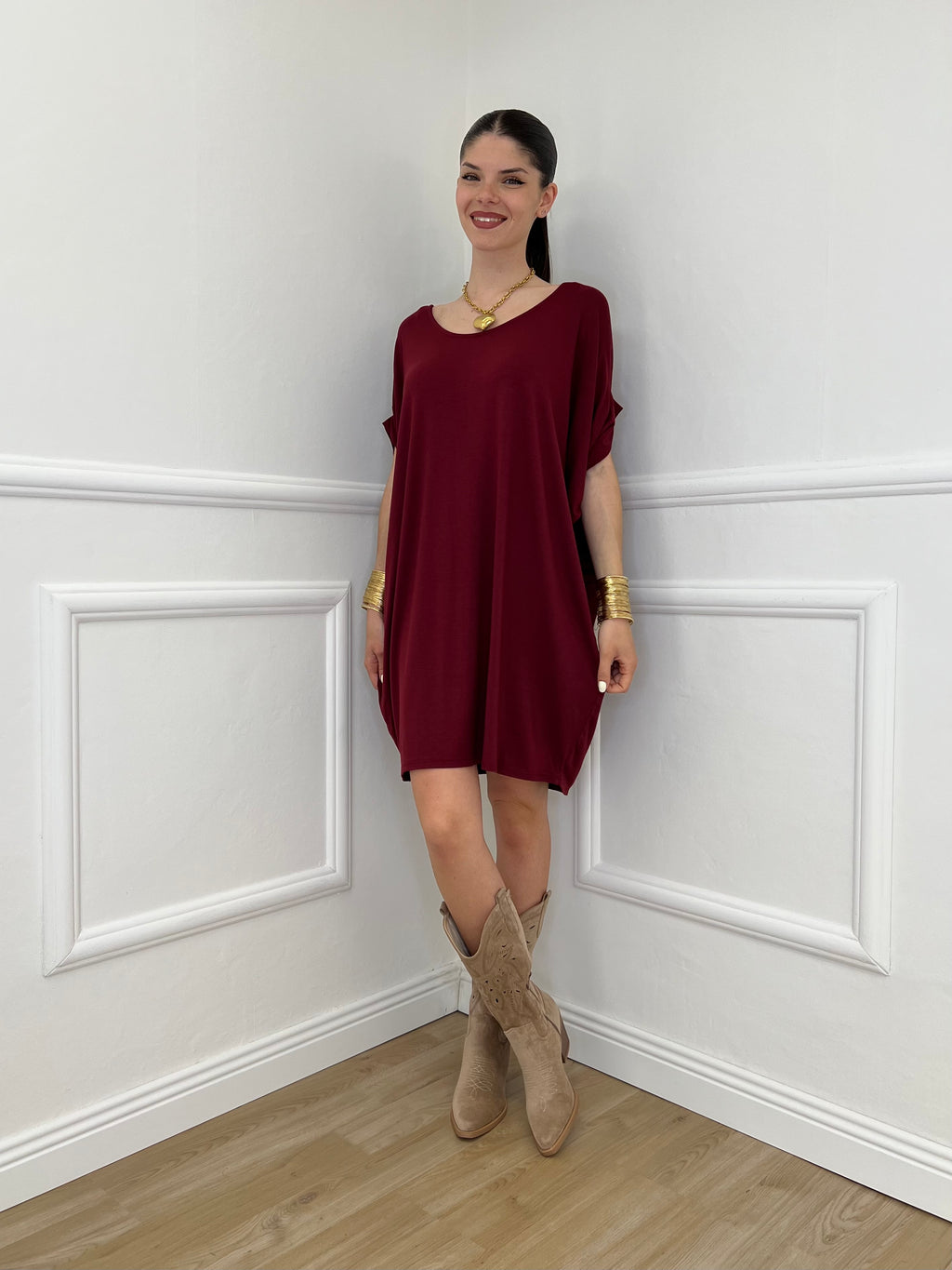 Abito Oversize Viscosa 9980 Bordeaux