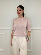 Maglia Profili a Contrasto 2780 Rosa e Bianco