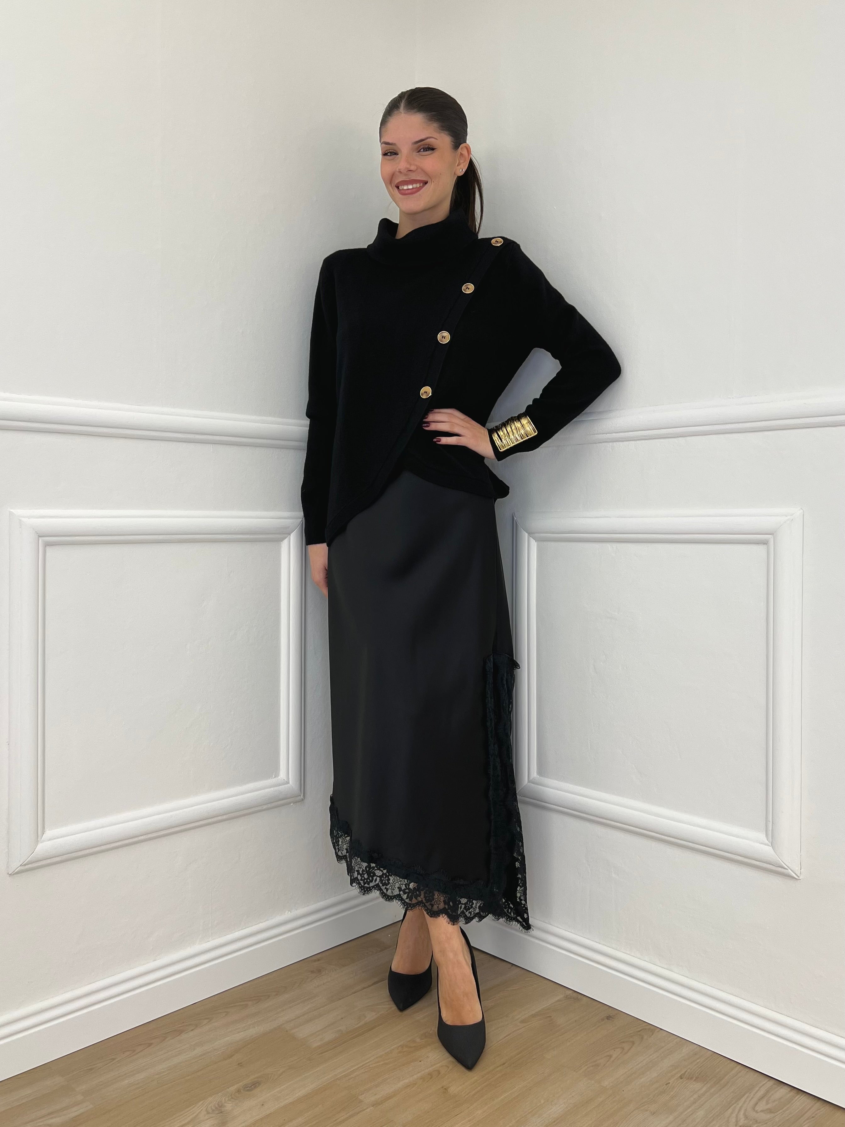 Maglia Sormontata Bottoni 9632 Nero