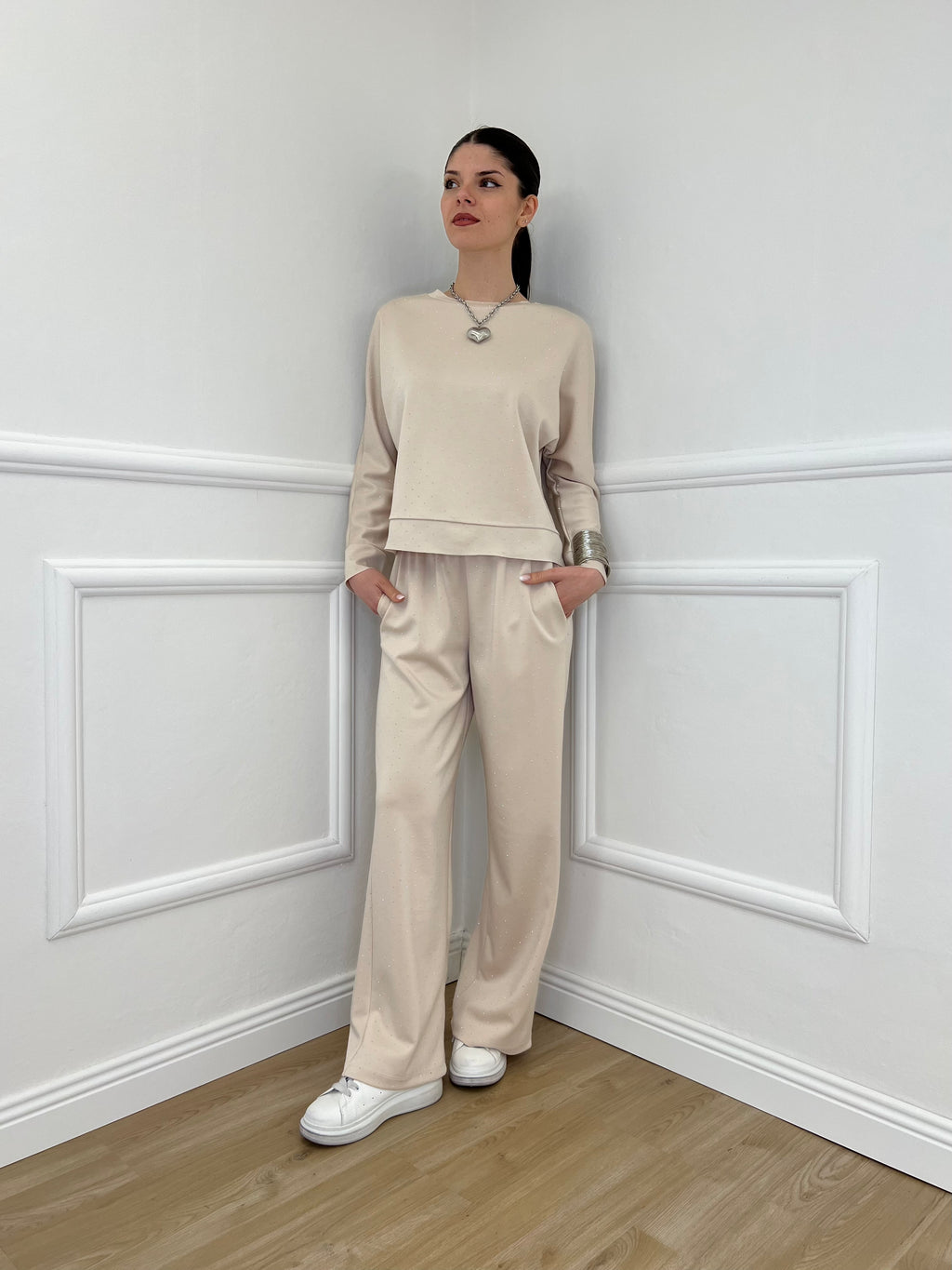 Completo Tuta Strass 036521 Ecru