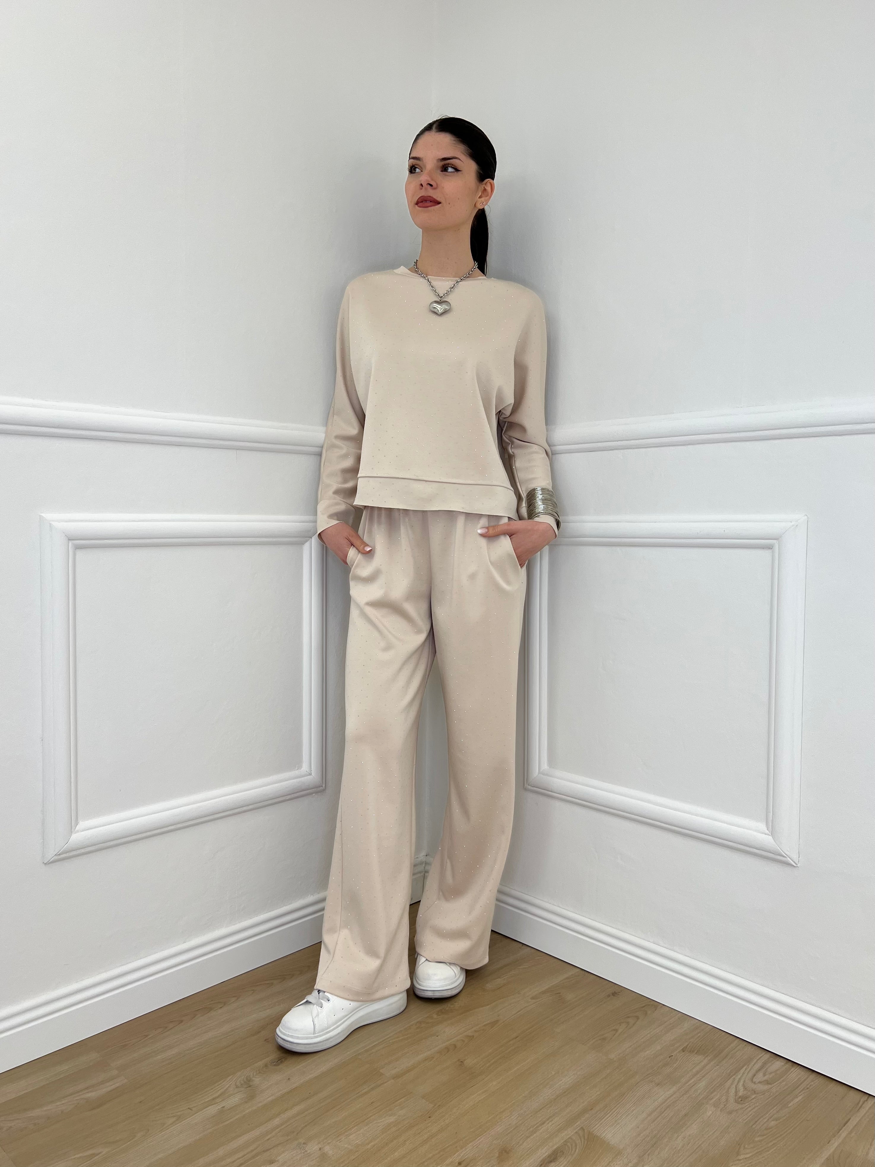 Completo Tuta Strass 036521 Ecru