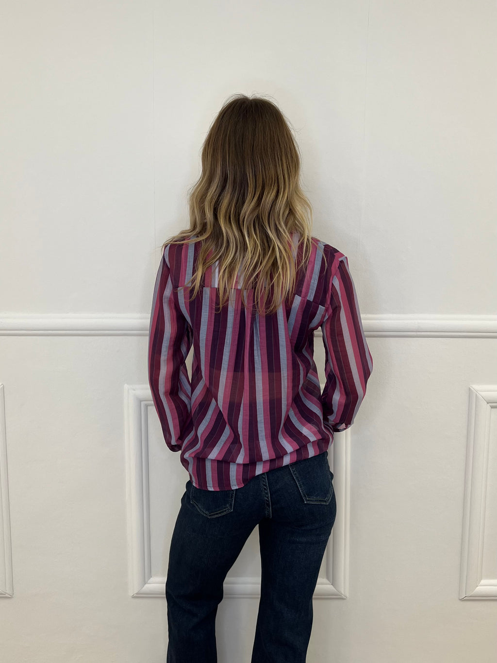 Camicia in Tencel a Righe 3957 Viola