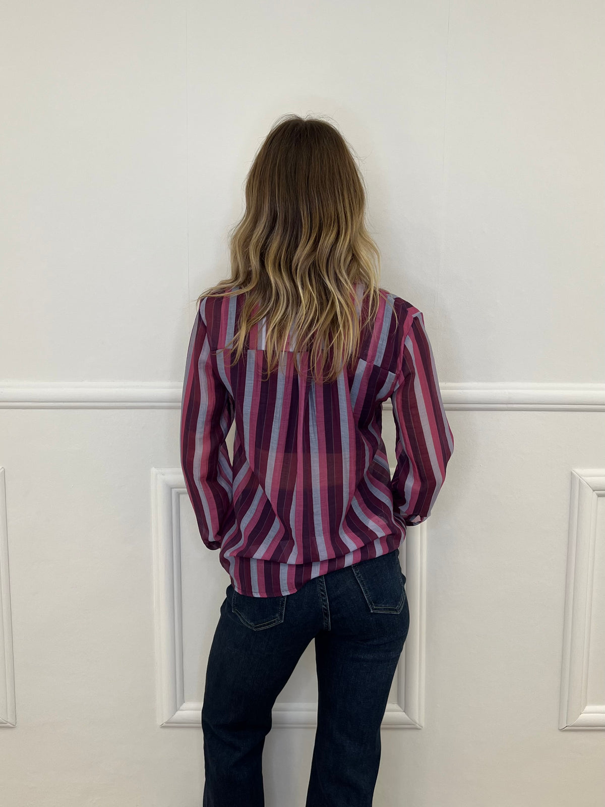 Camicia in Tencel a Righe 3957 Viola