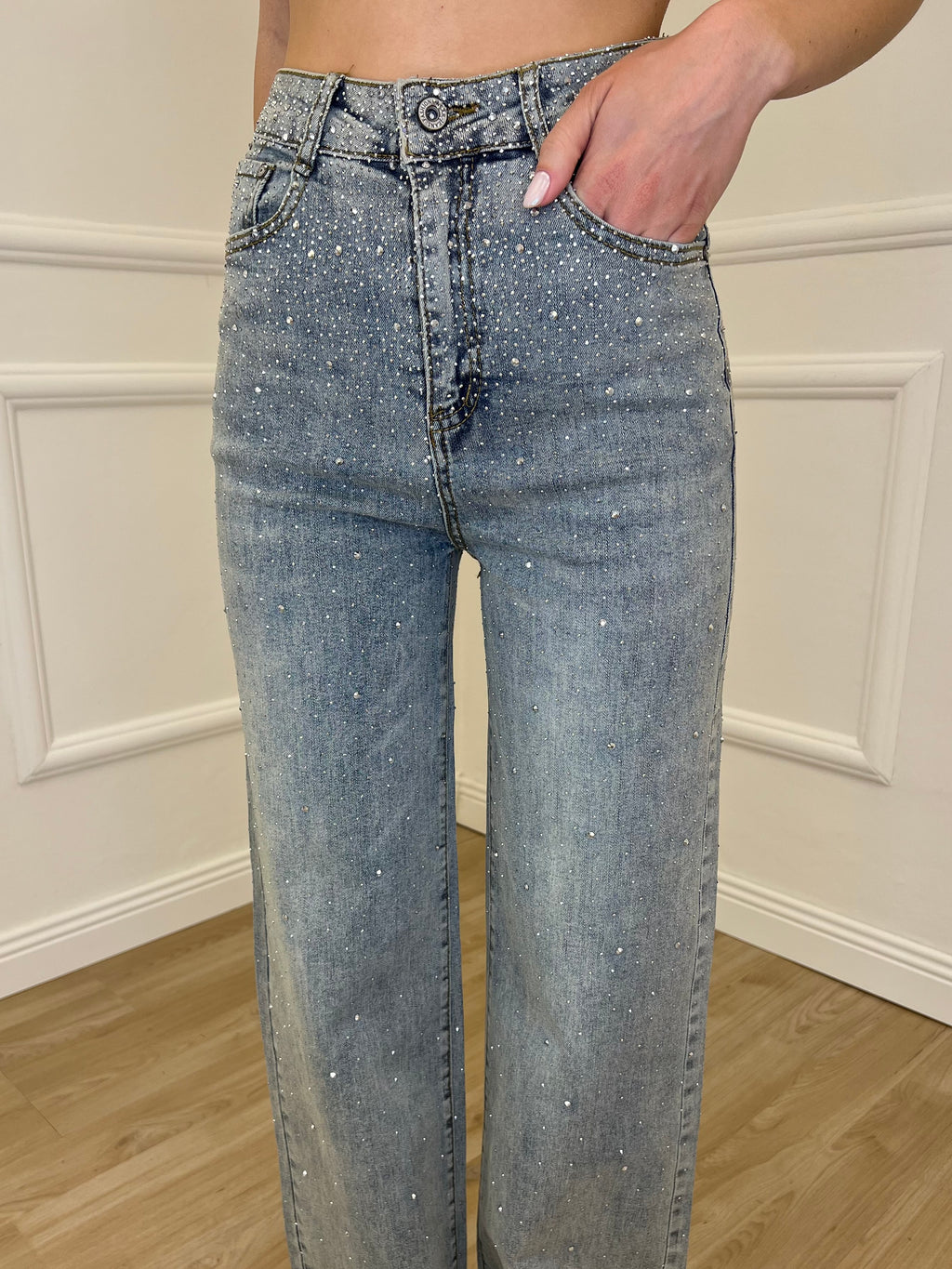 Jeans Strass Stonewash 5052 Azzurro