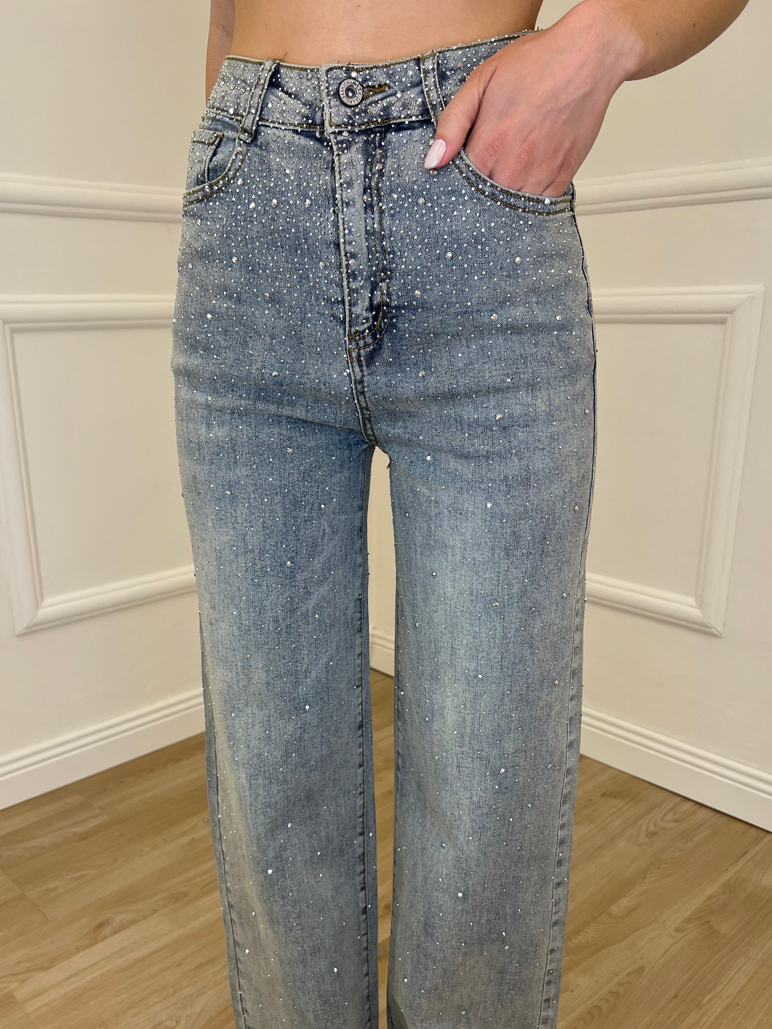 Jeans Strass Stonewash 5052 Azzurro