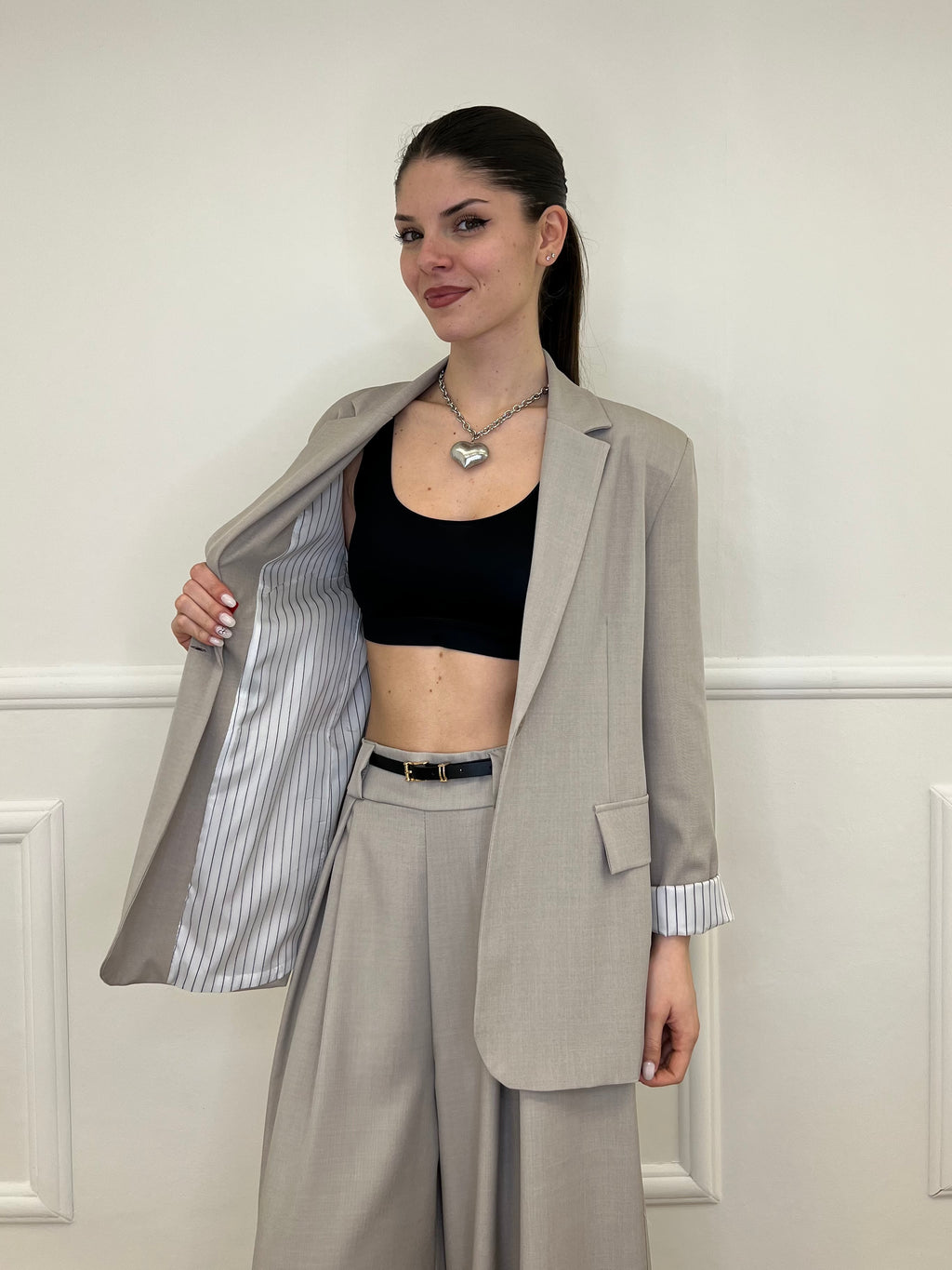 Blazer Con Fodera Gessata 216401 Taupe