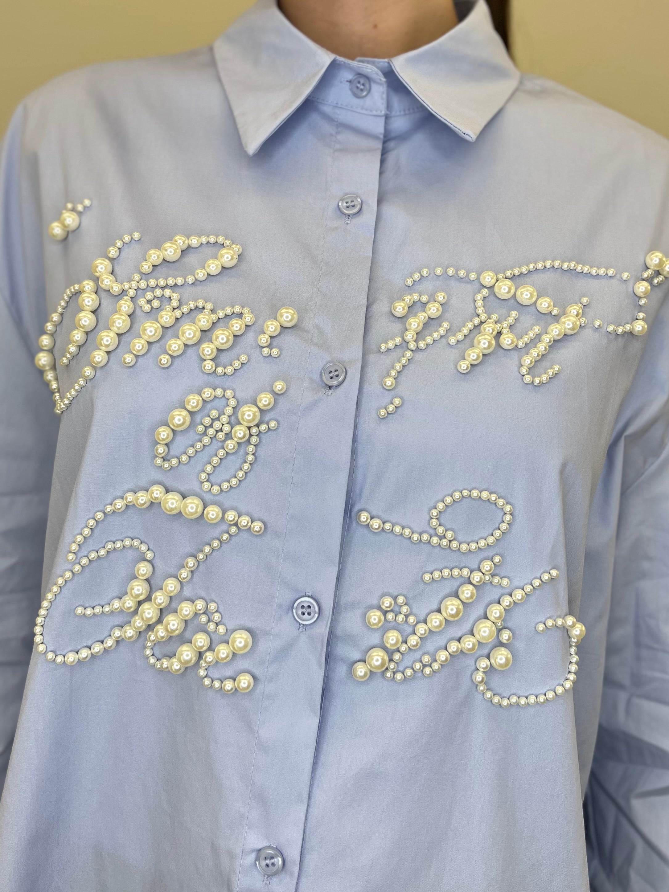 Maxi Camicia con Perle K880 Azzurro