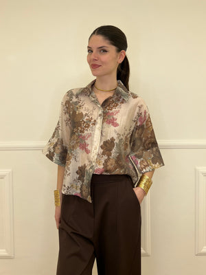 Camicia Tencel Crop Fiori 4099 Marrone