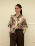 Camicia Tencel Crop Fiori 4099 Marrone
