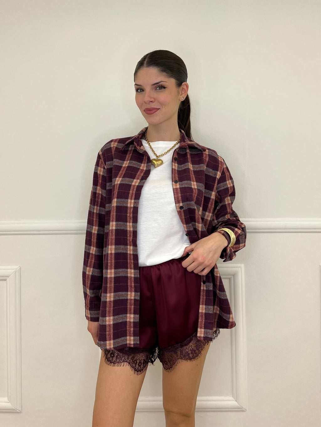 Shorts Lingerie Pizzo L337 Burgundy