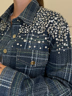 Giacca Denim Check Cristalli MF2530 Blu - Bazar Abbigliamento