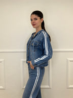 Giacca Denim Bande e Cappuccio J997 Azzurro