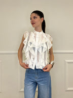 Camicia Smanicata Con Rouches 220-672 Bianco