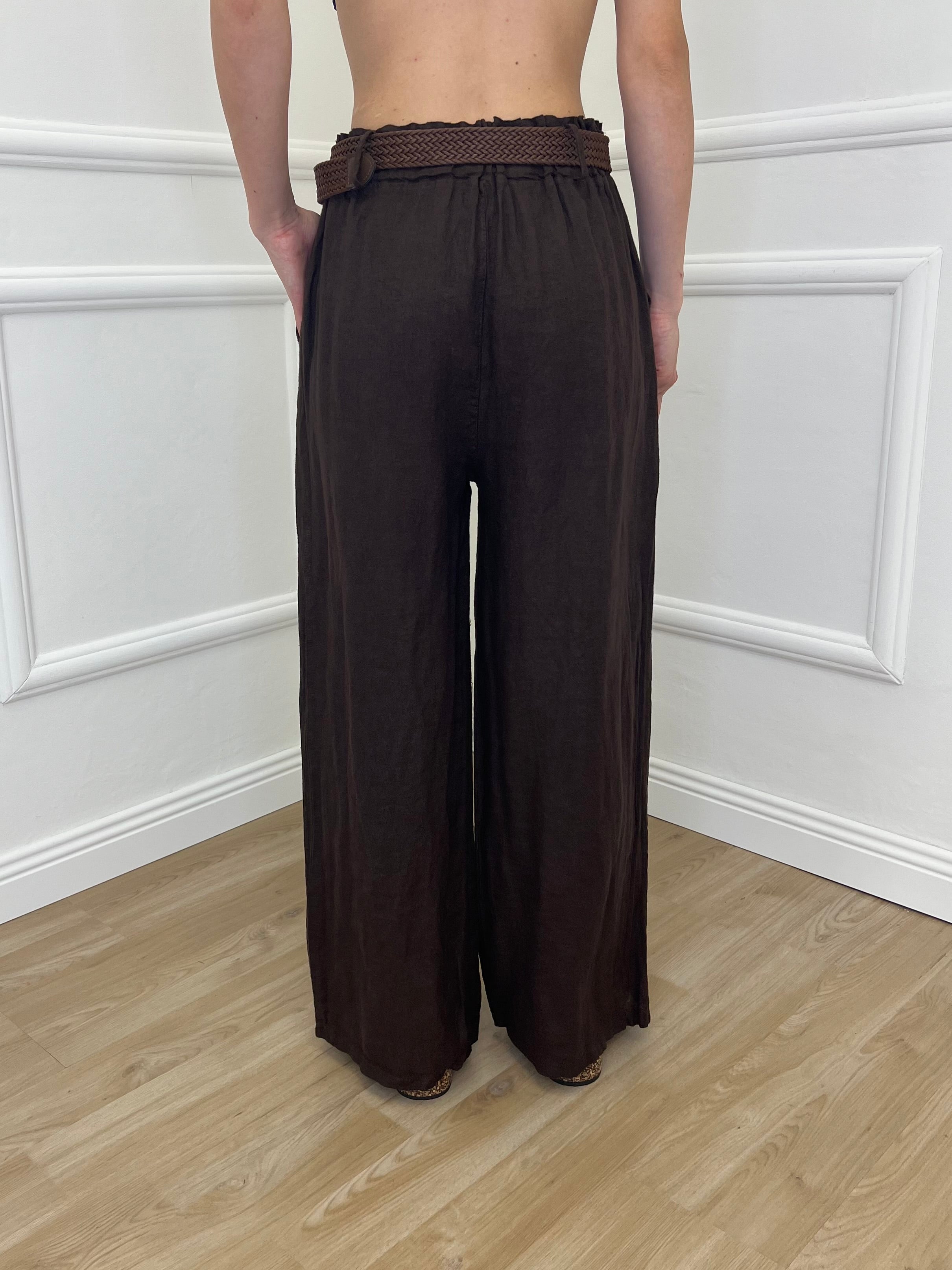 Pantalone Lino Cintura 22525 Moro