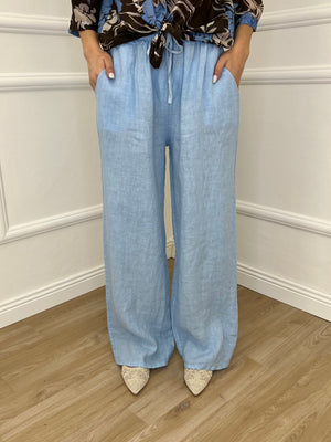 Pantalone Lino Coulisse 2209 Cielo