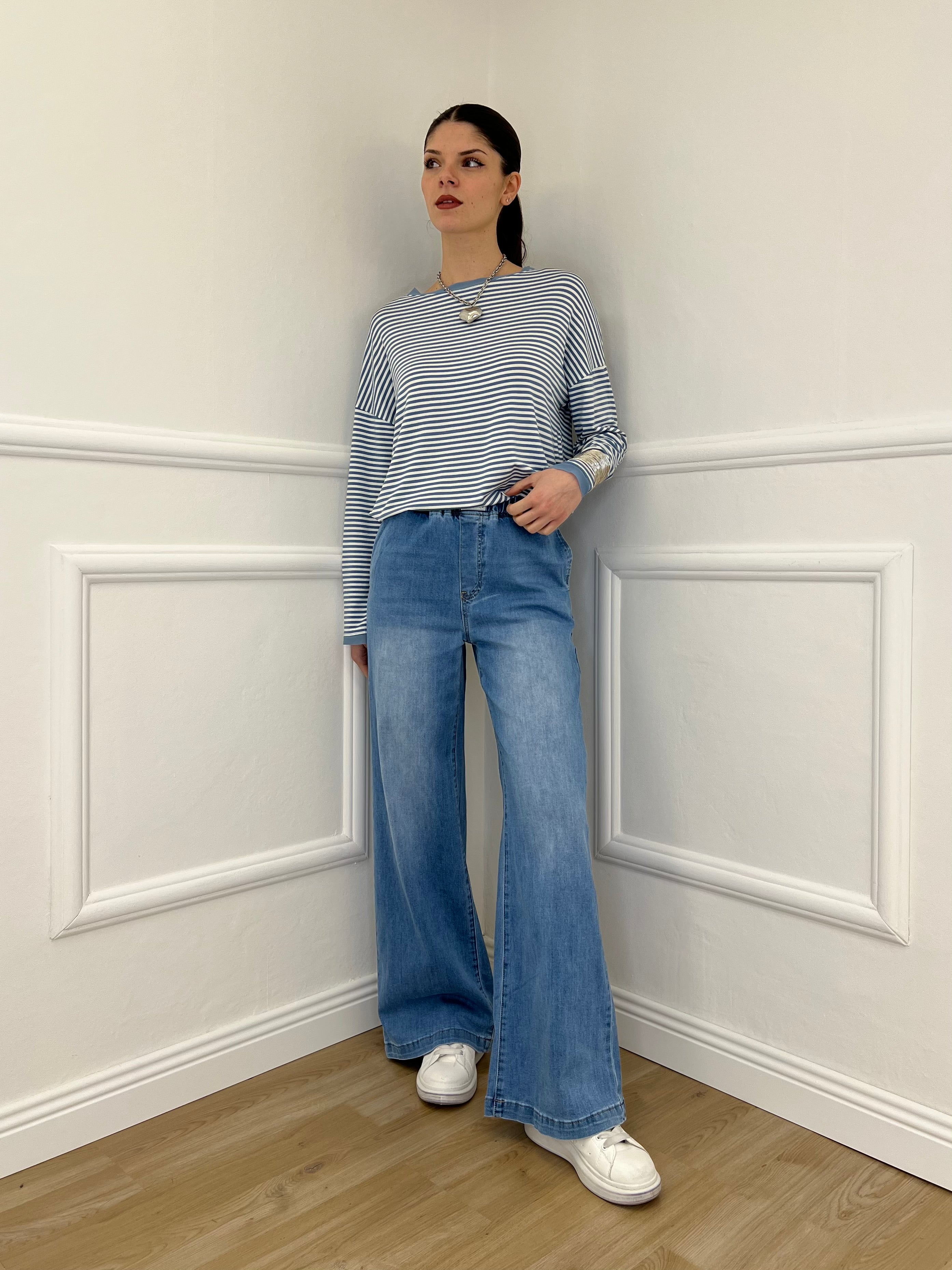 Jeans con Vita Elastica 9337 Azzurro