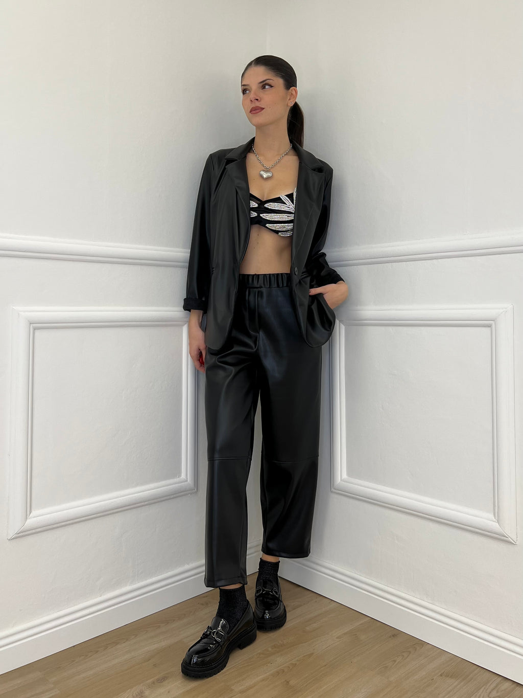 Pantalone Baggy Ecopelle 25348 Nero