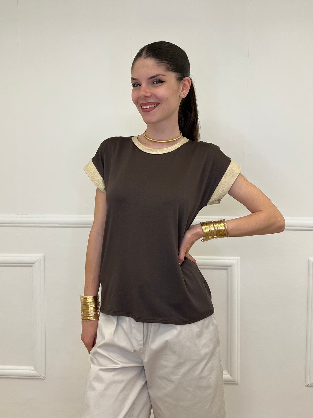 T-shirt Profili Lurex 24288 Marrone
