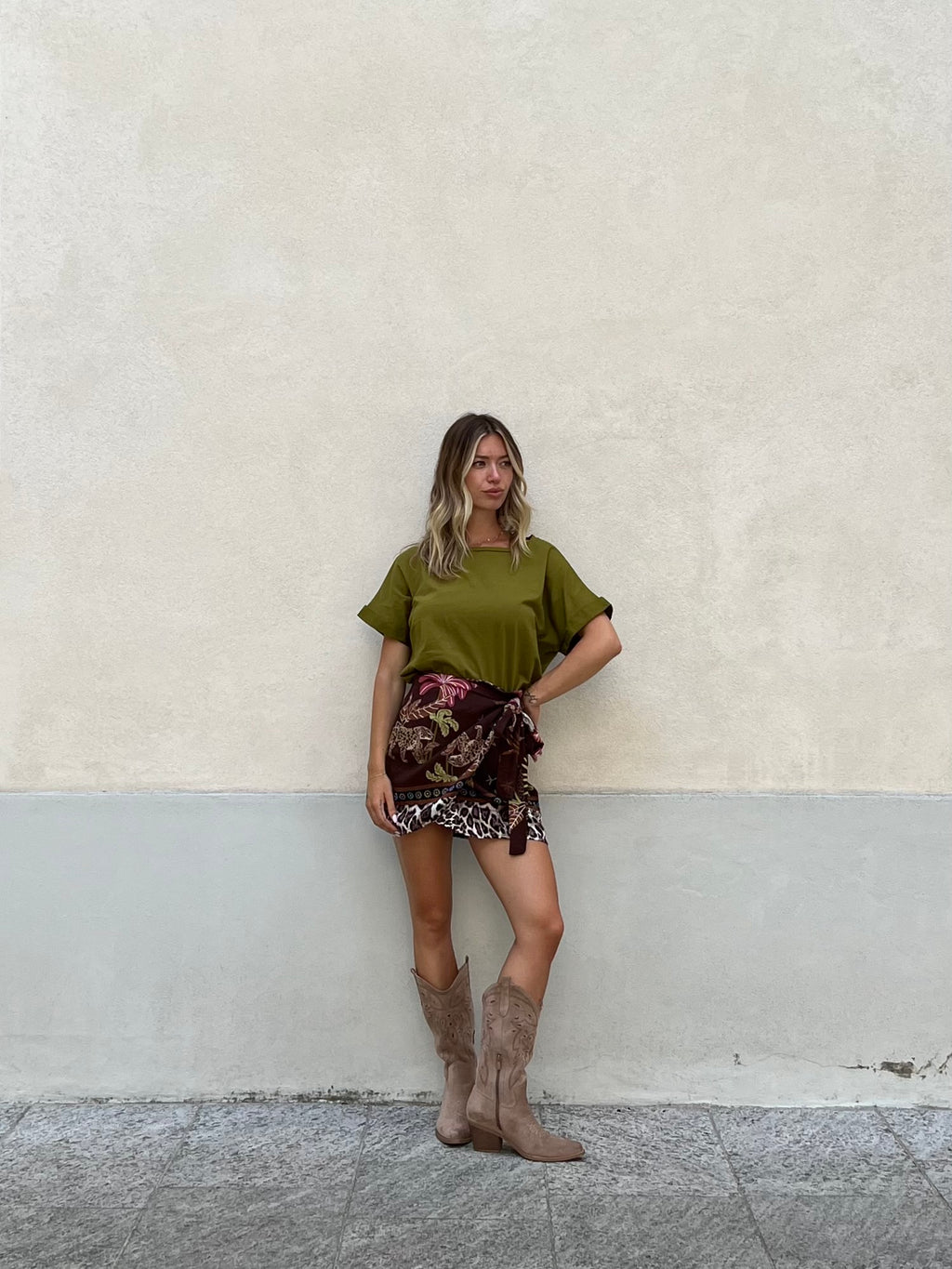 Gonna Pareo Corta Animalier BM196 Marrone