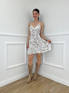 Abito Corto Fiori 5068 Marrone