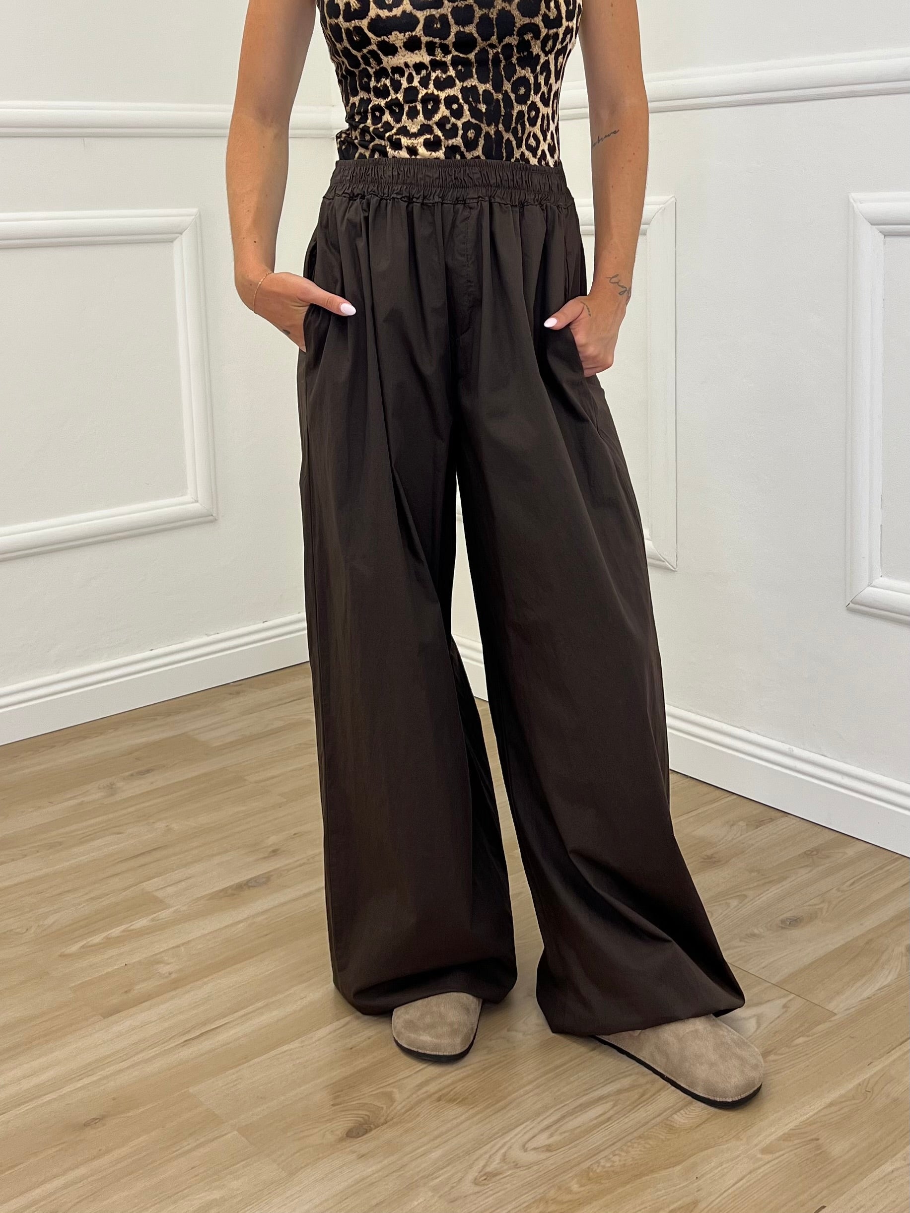 Pantalone a Palazzo Cotone 826121 Marrone
