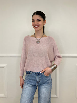 Maglia Lurex Scollo Goccia 645 Rosa