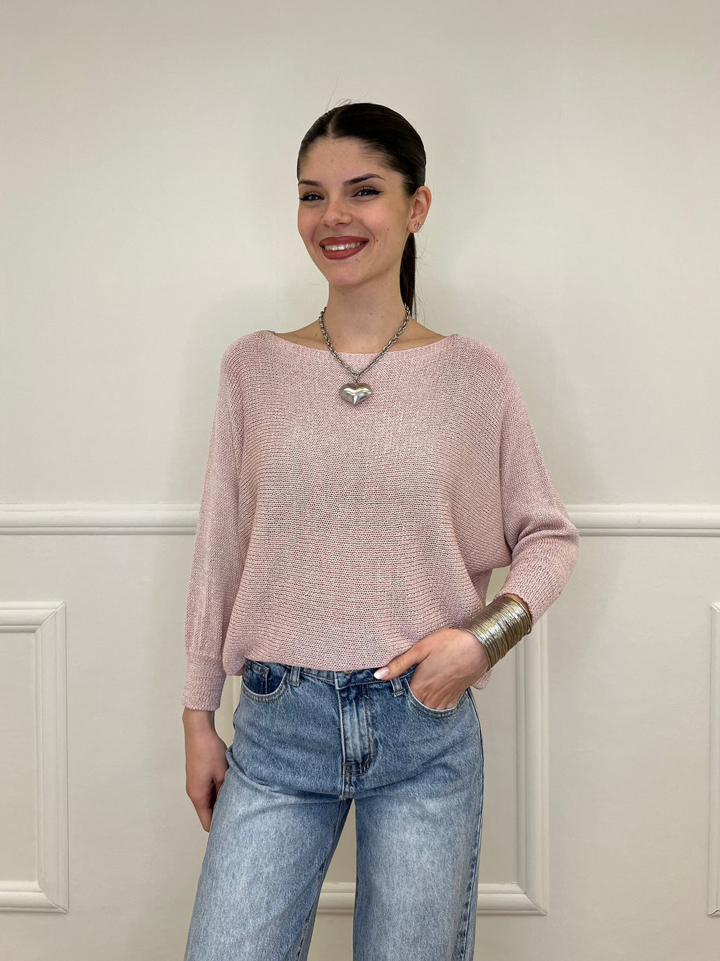 Maglia Lurex Scollo Goccia 645 Rosa