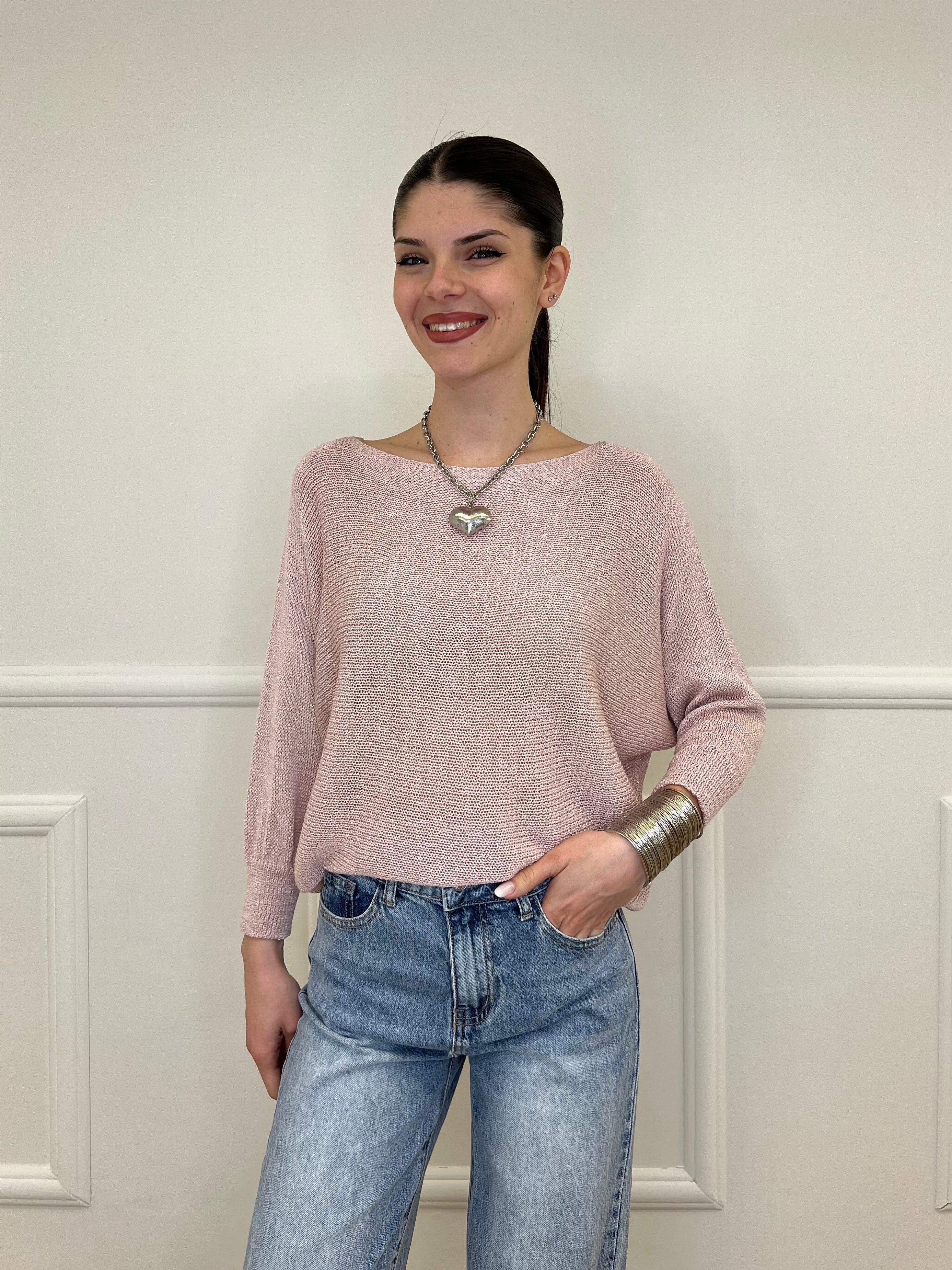 Maglia Lurex Scollo Goccia 645 Rosa