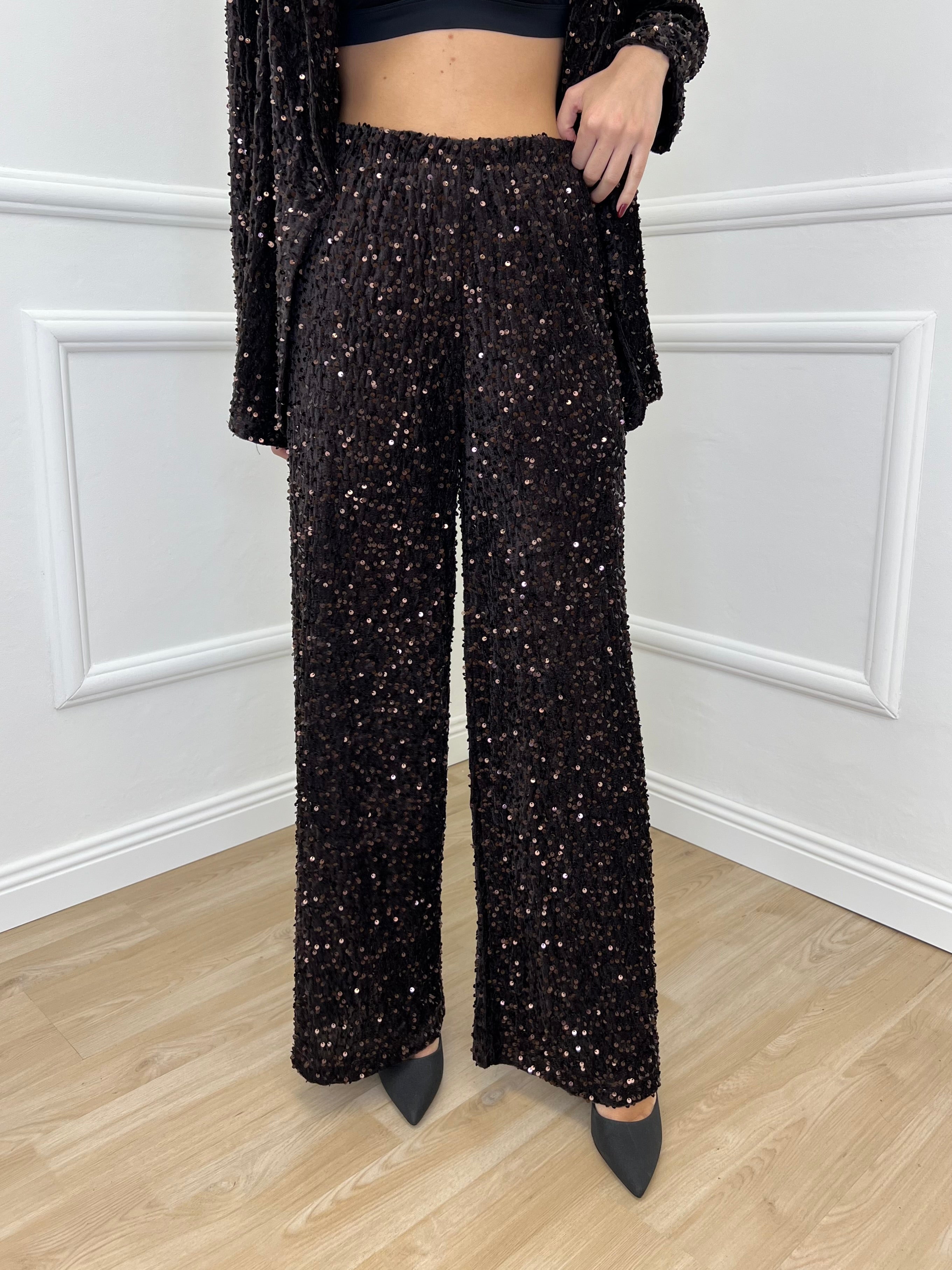 Pantalone Ciniglia Paillettes 2460 Moro