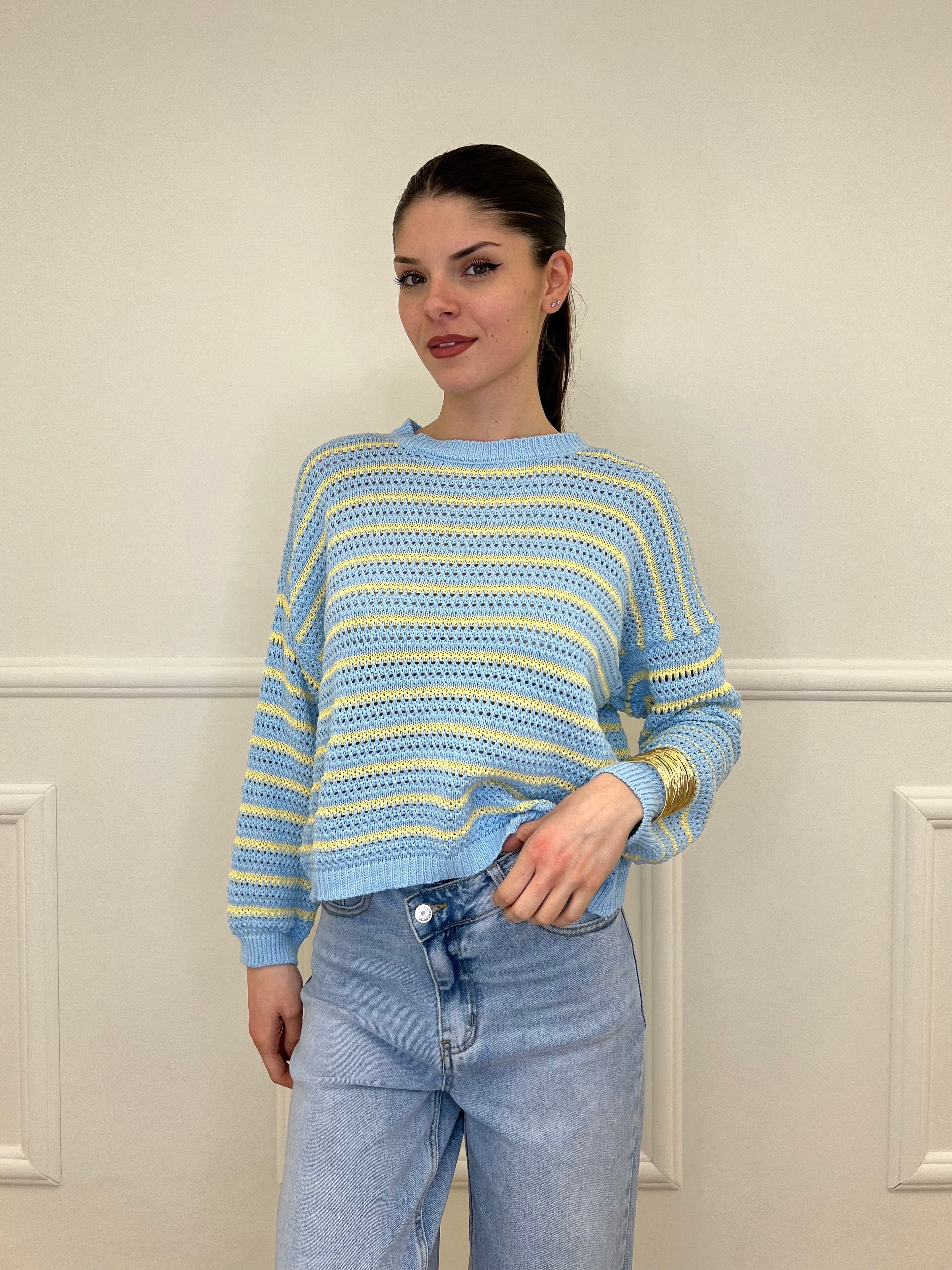 Maglia Traforata Bicolore M3063 Azzurro e Giallo