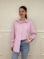 Camicia a Righe Micro Strass 82046 Rosa