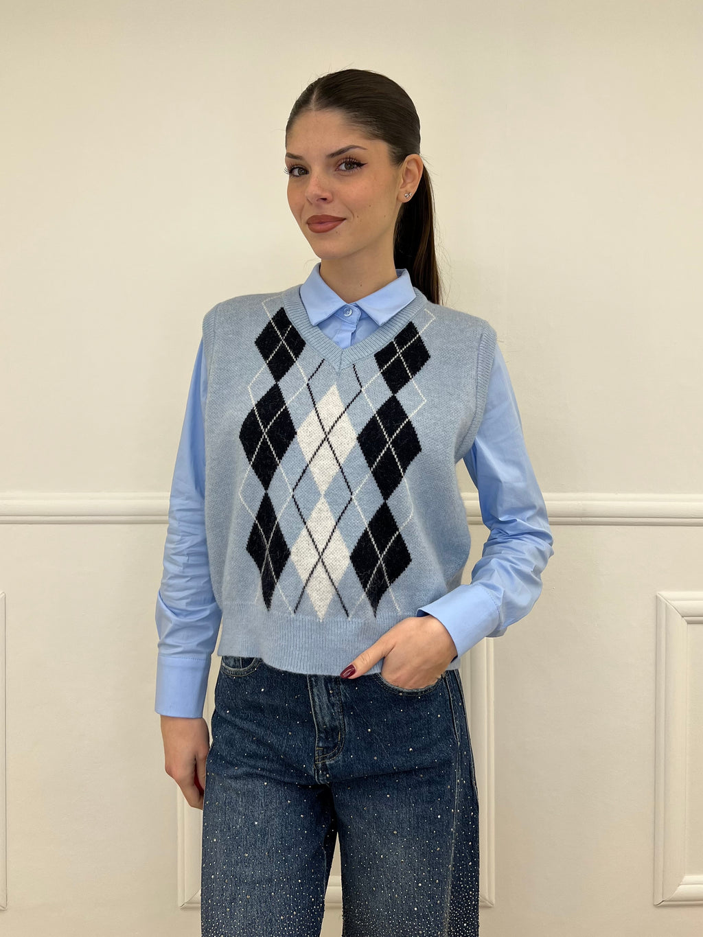 Gilet Losanghe 261711 Azzurro