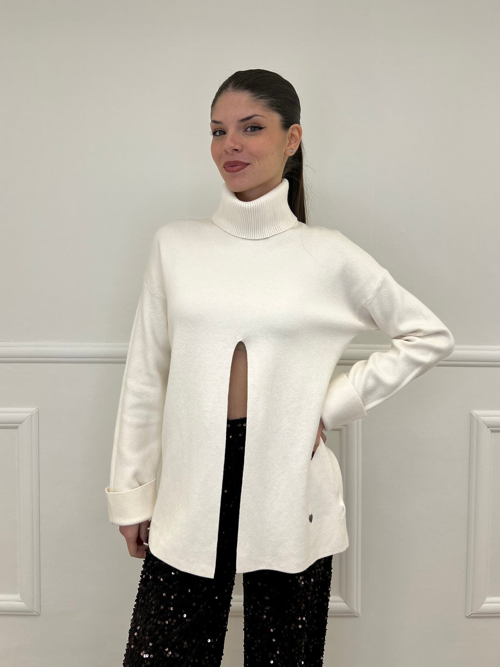 Maglia Spacco 10834 Panna