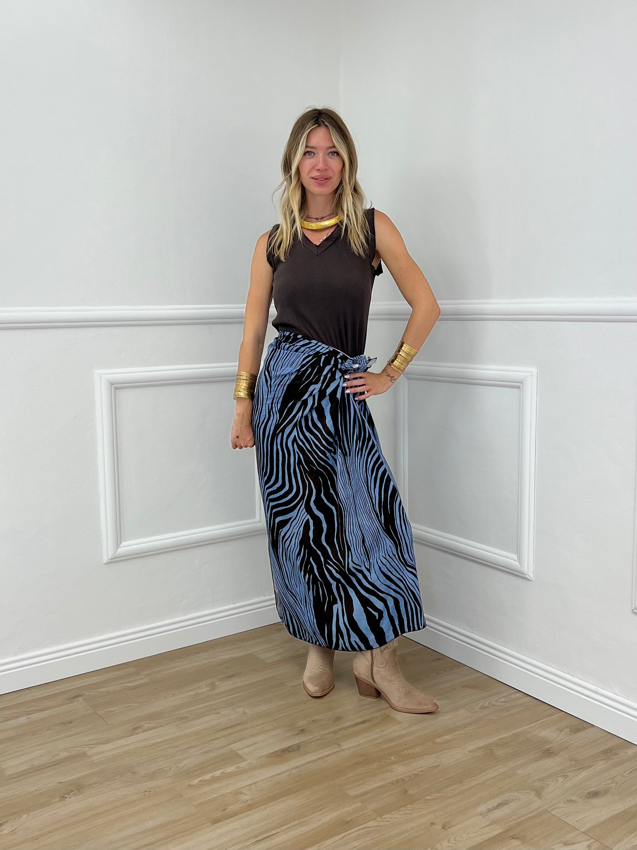 Gonna Pareo Zebra 199-765 Azzurro e Moro