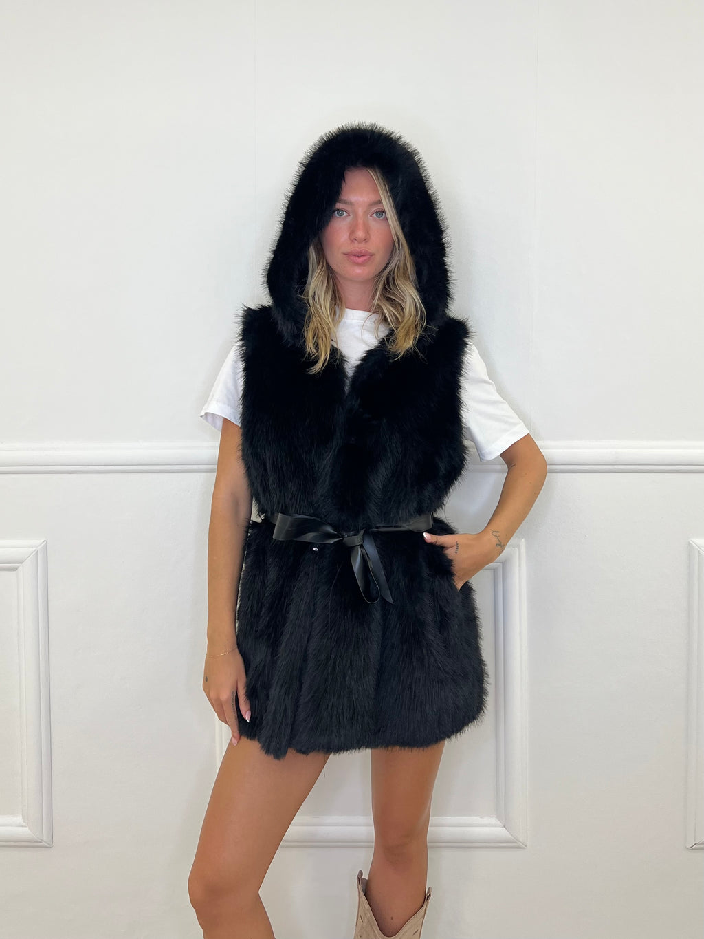 Maxi Gilet Pelliccia Fusciacca 26005 Nero