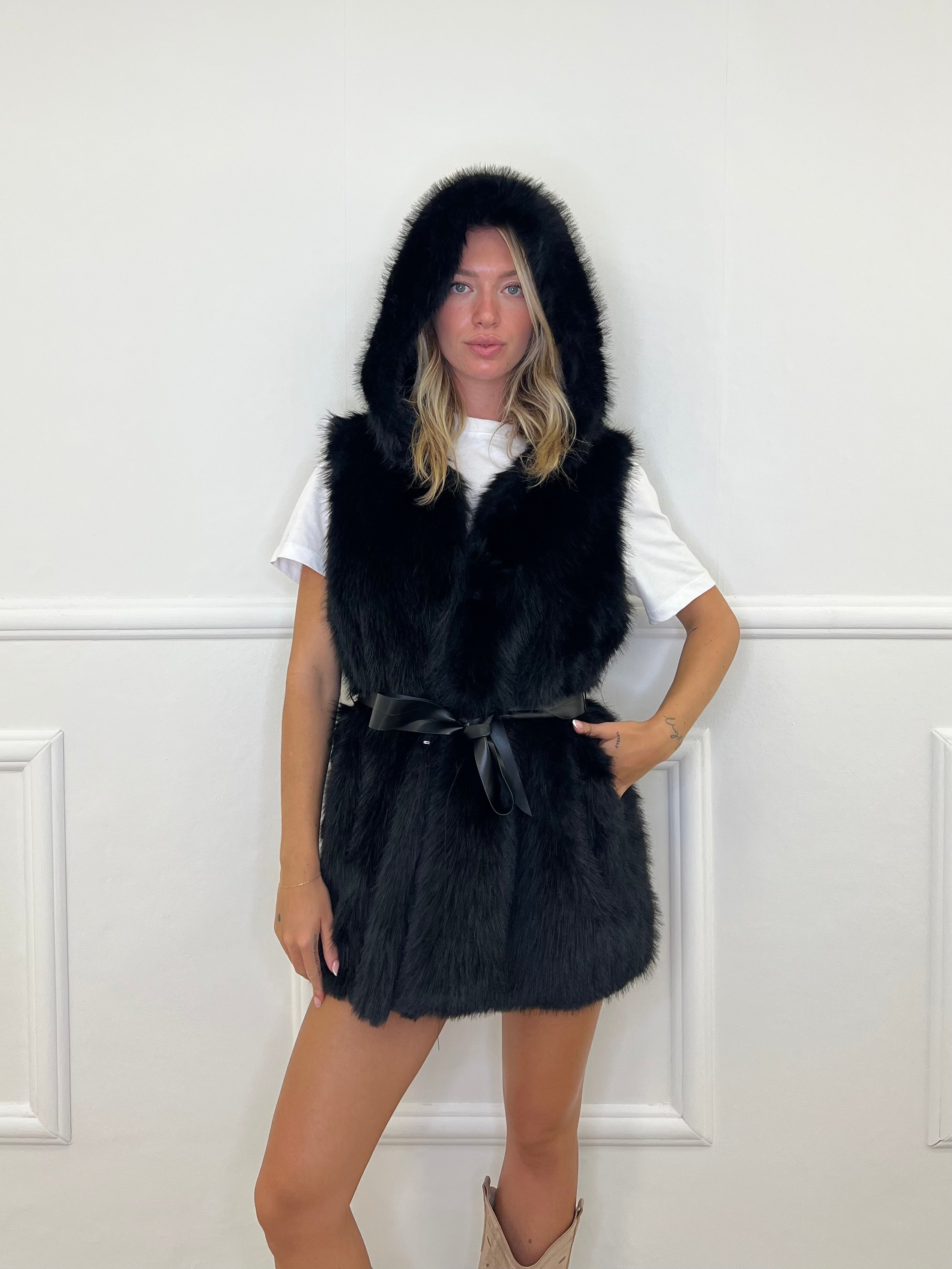 Maxi Gilet Pelliccia Fusciacca 26005 Nero