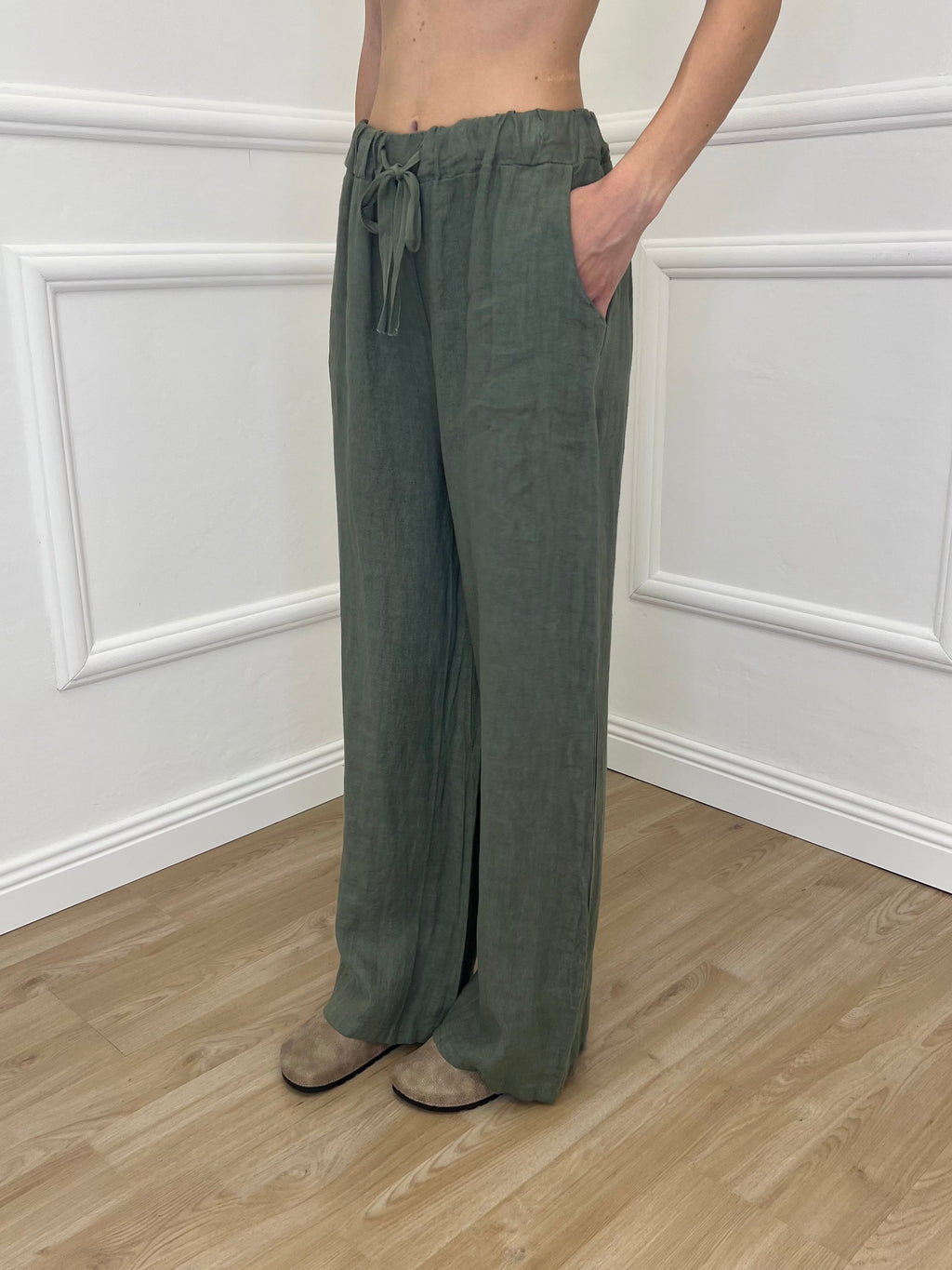 Pantalone Lino Coulisse 23216 Verde