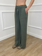 Pantalone Lino Coulisse 23216 Verde