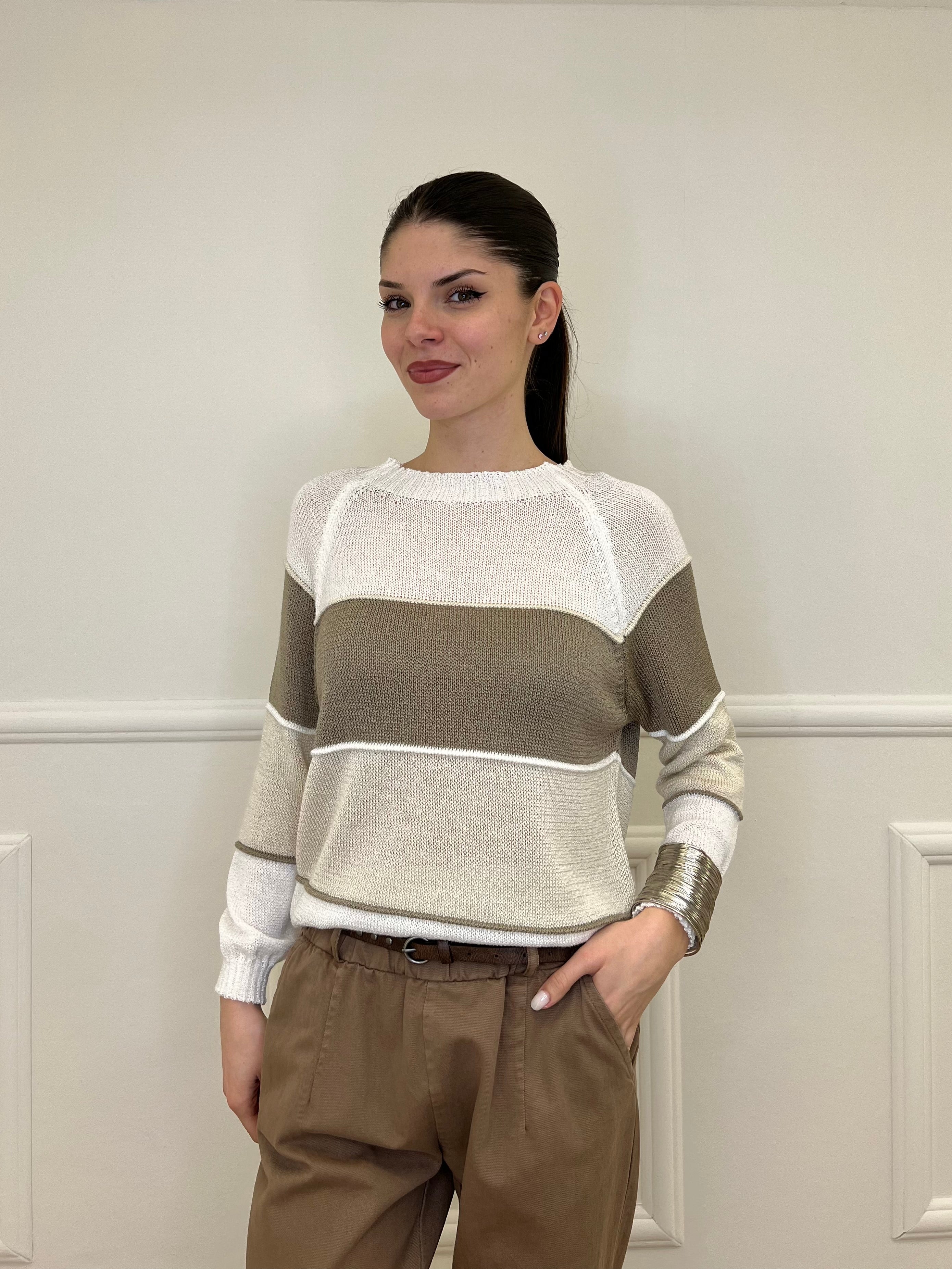 Maglia a Righe Profili 25031 Taupe