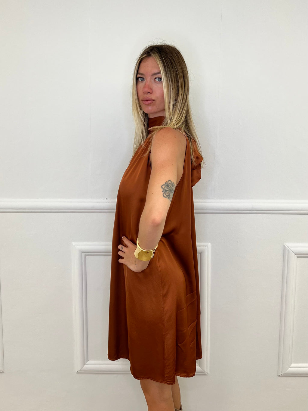 Vestito Halter In Raso Di Viscosa 9535 Rame