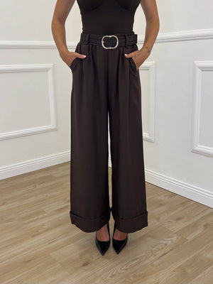 Panta Palazzo Risvolto Gabardine 26521 Marrone