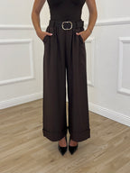 Panta Palazzo Risvolto Gabardine 26521 Marrone