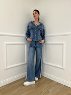 Giacca Denim Bande e Cappuccio J997 Azzurro