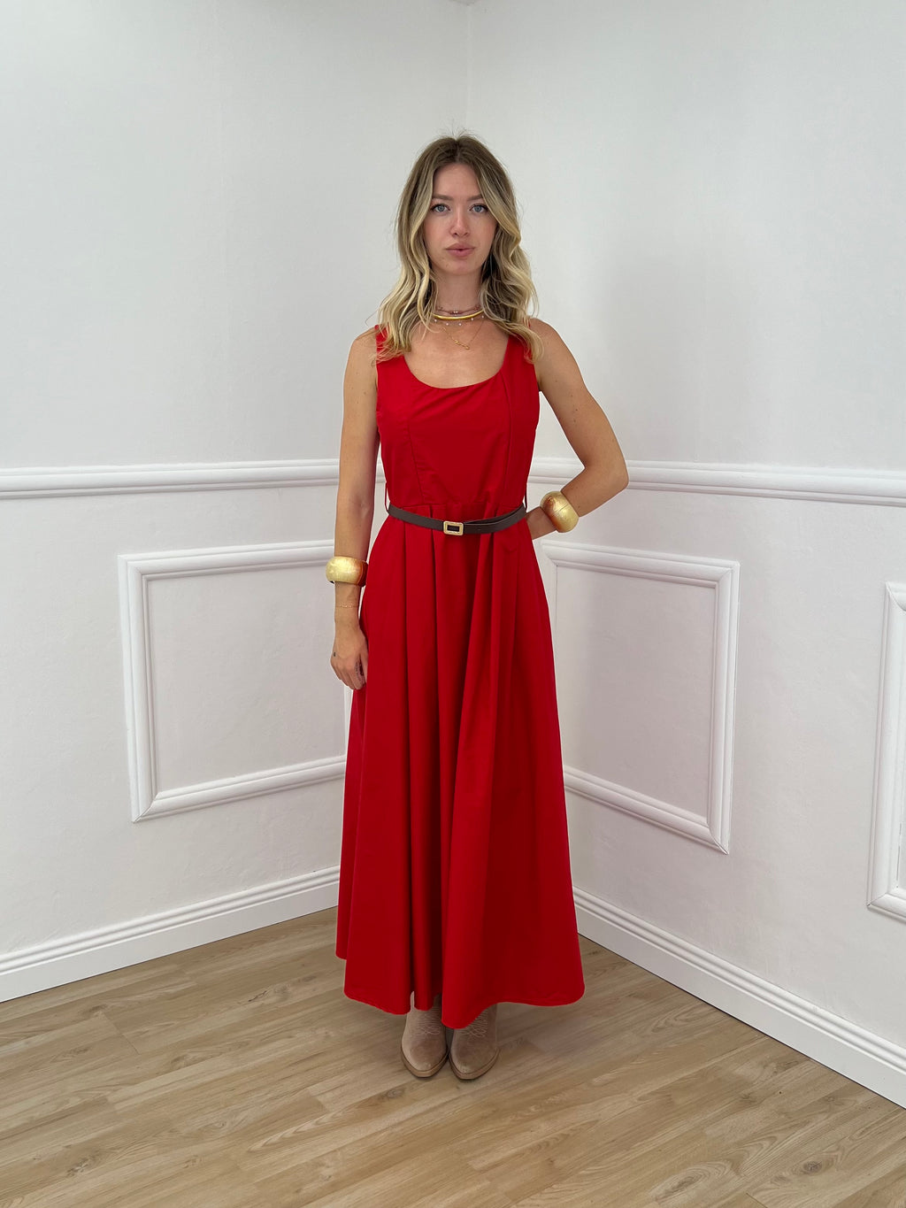 Abito Popeline Scollo Quadrato 2886 Rosso