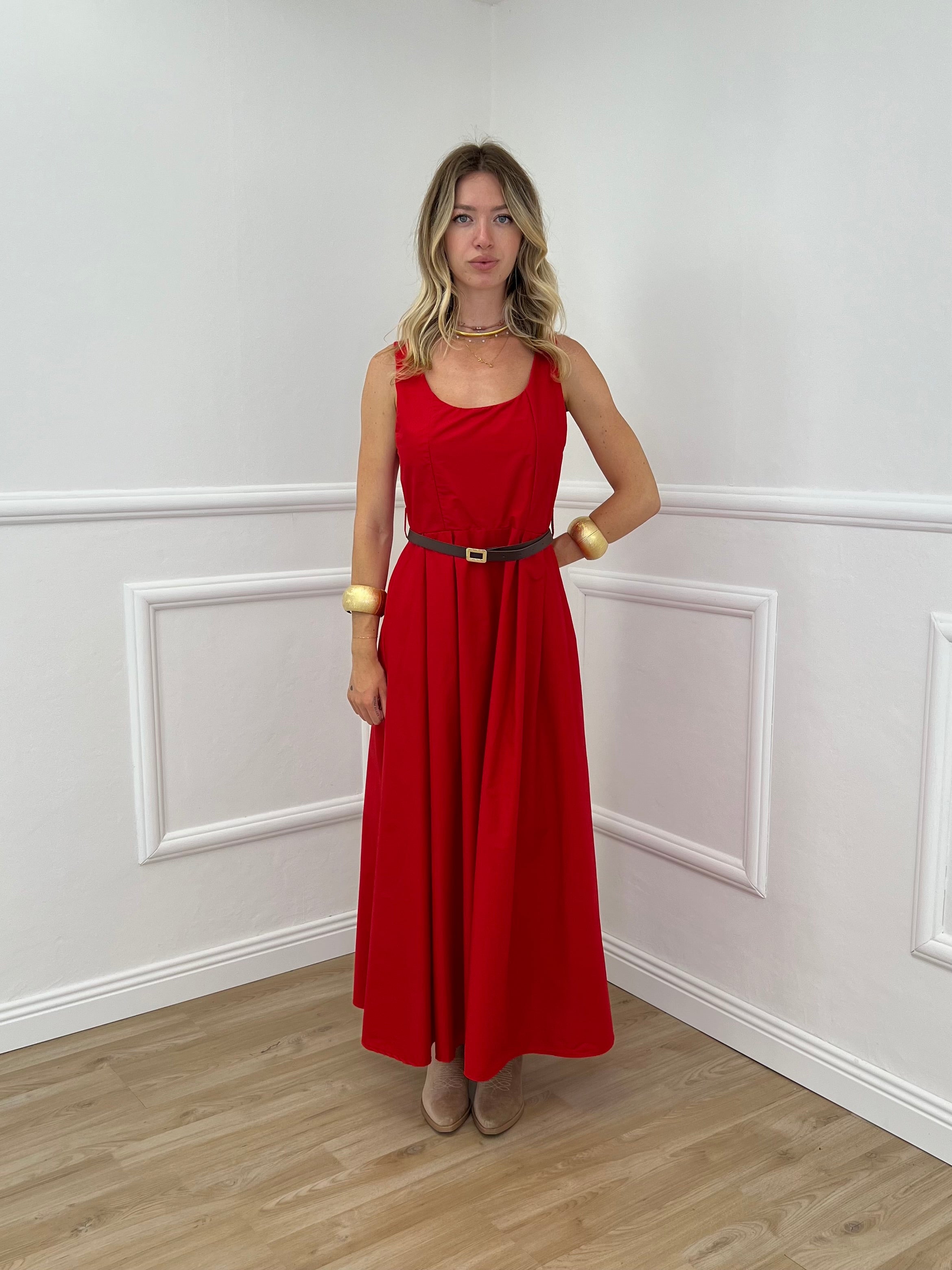 Abito Popeline Scollo Quadrato 2886 Rosso