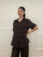 Camicia Maniche 3/4 in Lino 89517 Moro