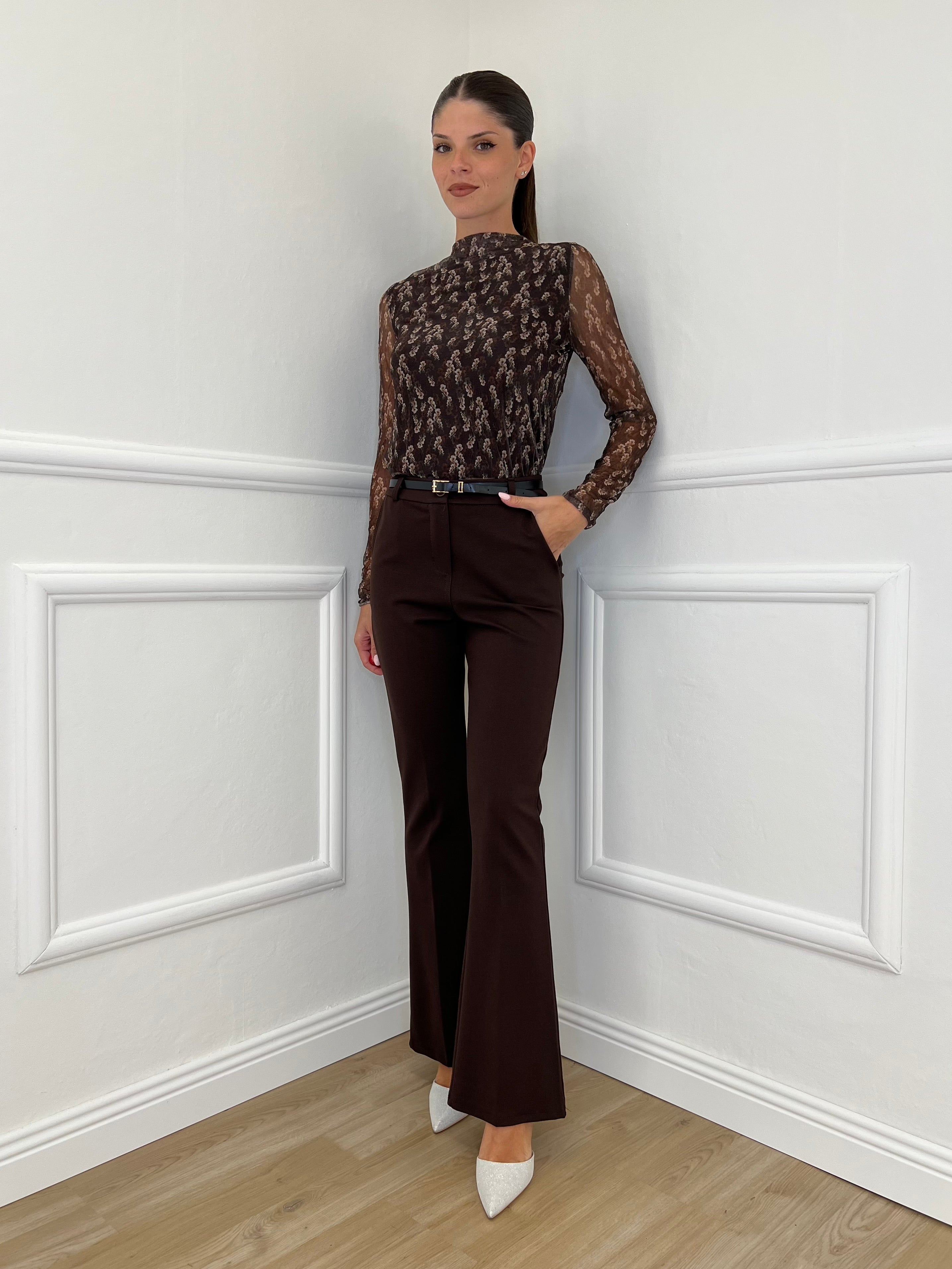 Maglia Microrete Floreale 925101 Marrone - Bazar Abbigliamento