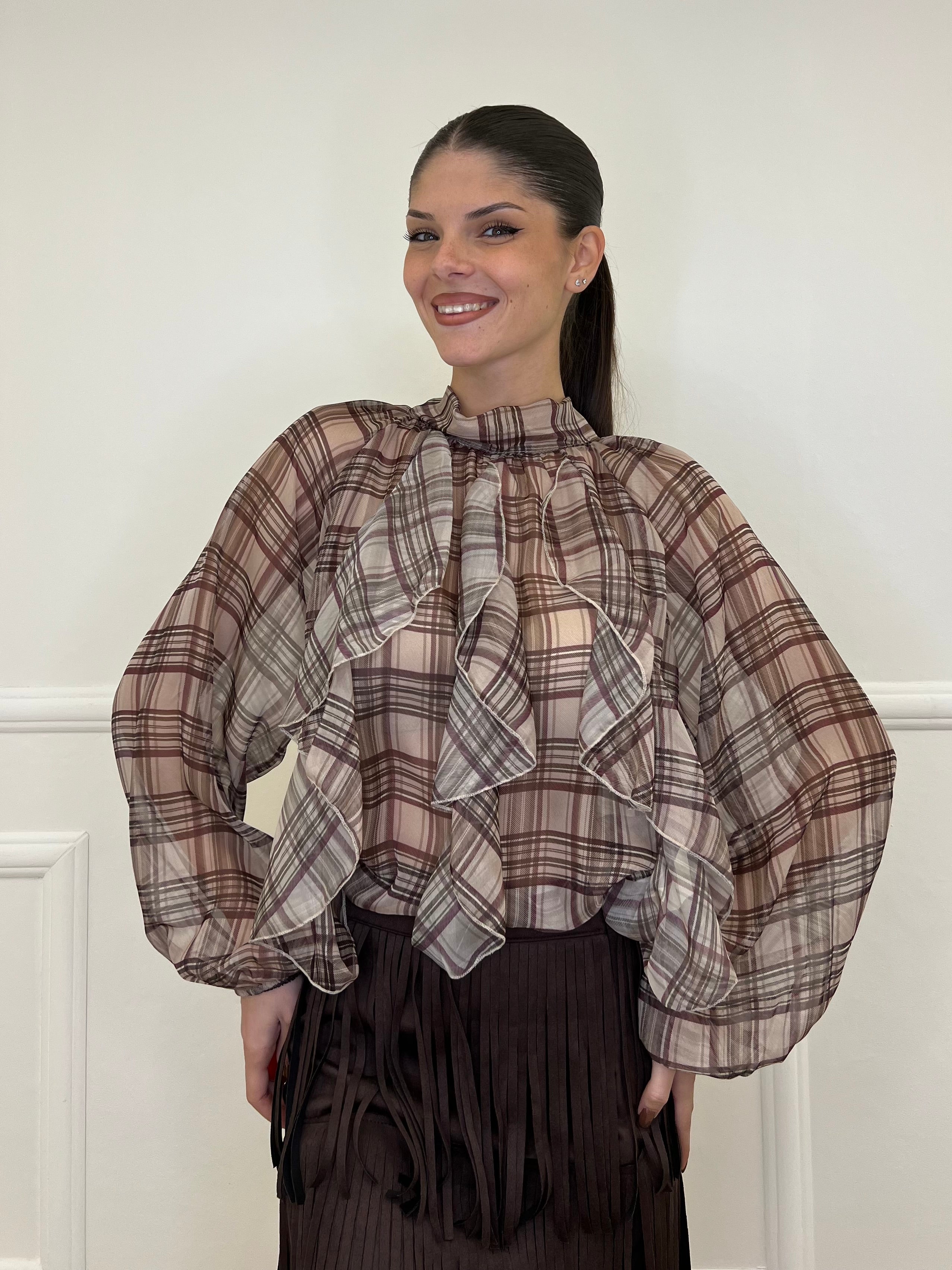 Camicia Madras Jabot L5327 Ecru