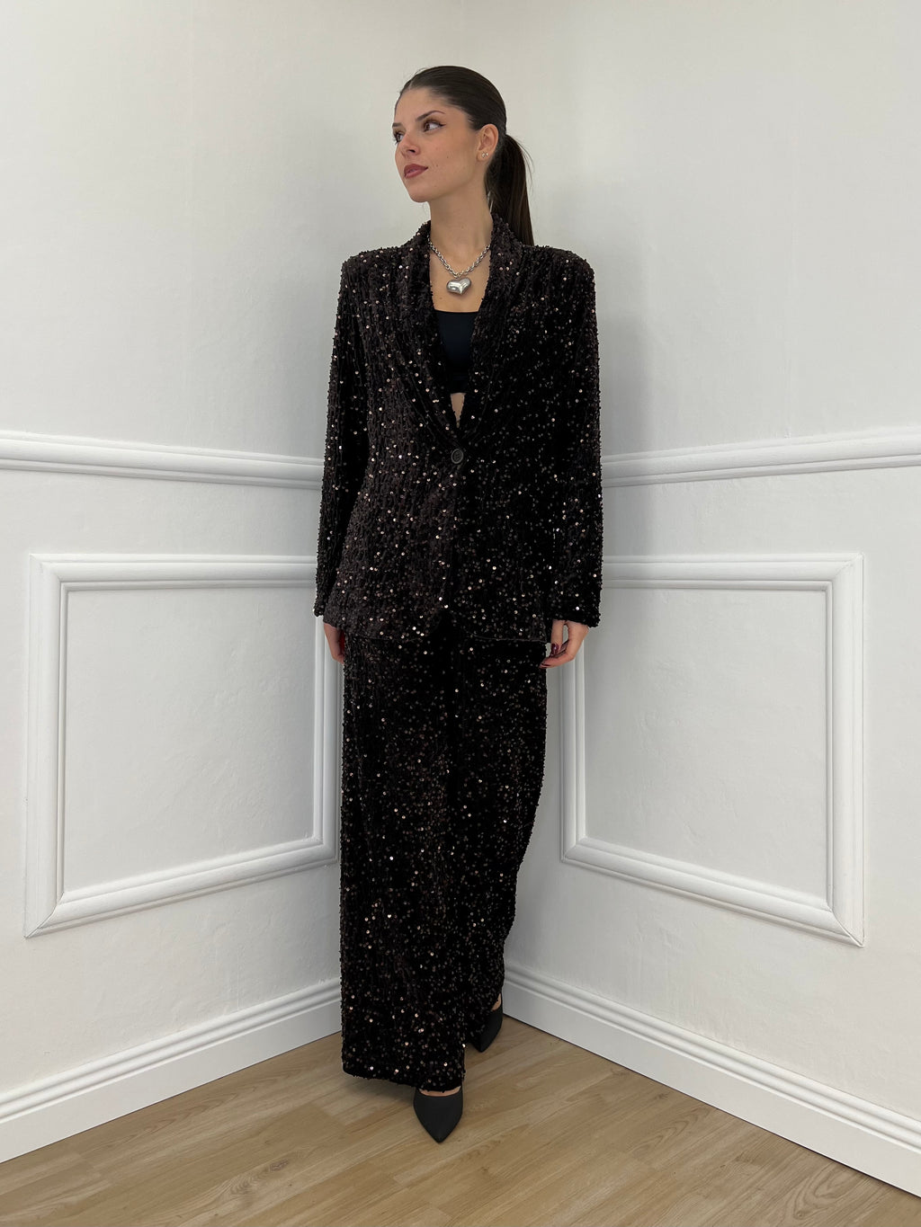 Pantalone Ciniglia Paillettes 2460 Moro