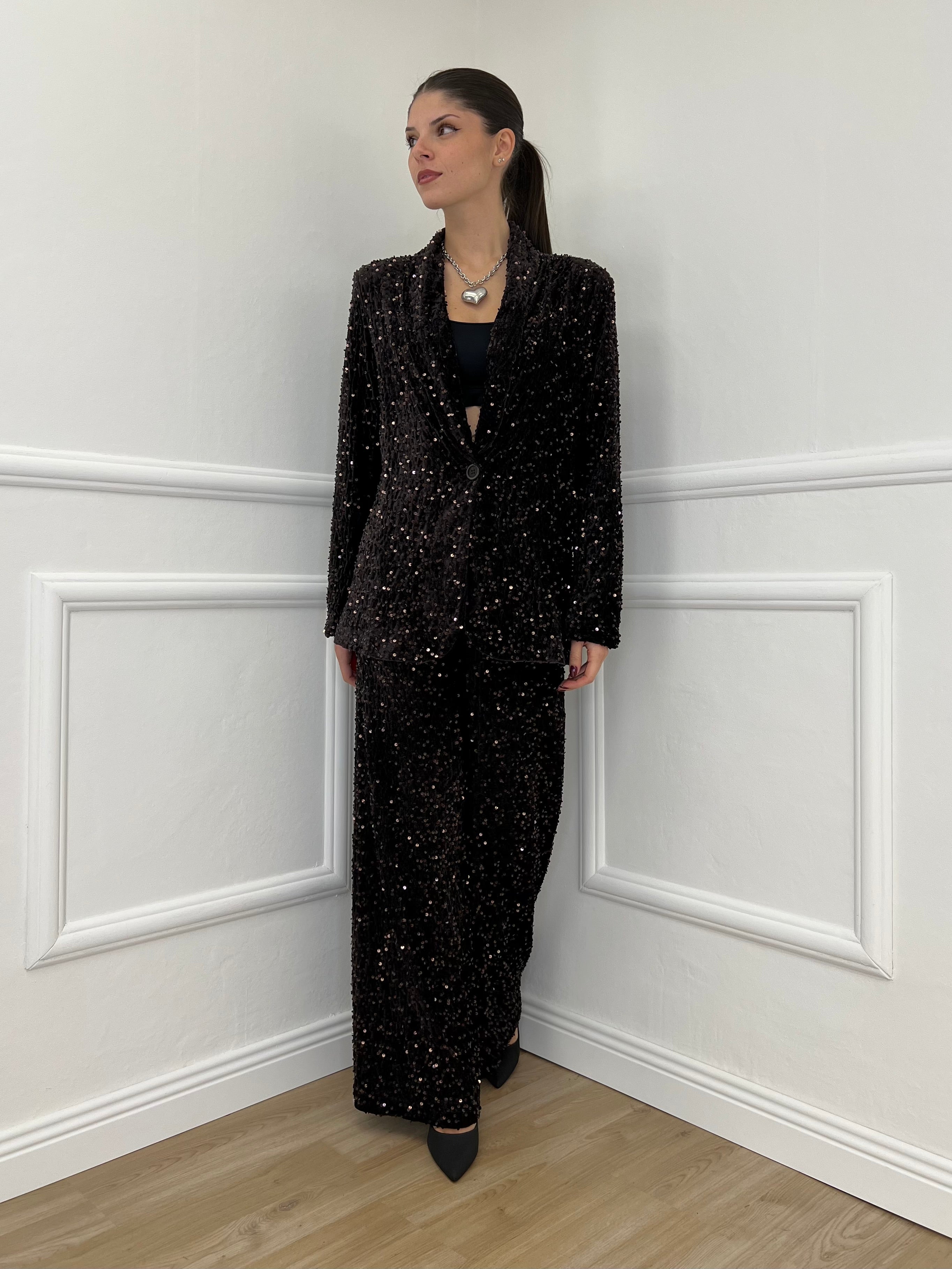 Pantalone Ciniglia Paillettes 2460 Moro